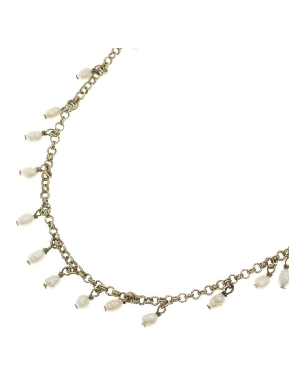 Chanel CC Logo Rhinestone Long Necklace Faux Pearl Gold Plated